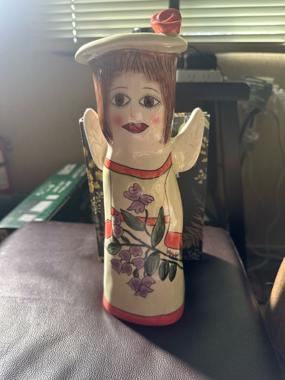 Celeste vase 11” GANZ Cream and Coral Hand-Painted Floral Angel